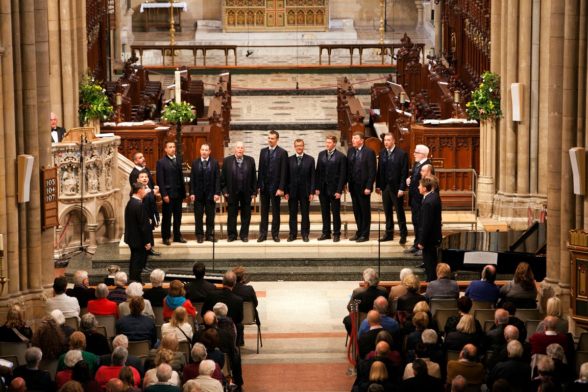 Participants of the Cornwall International Male Choral Festival singing in Truro Cathedral