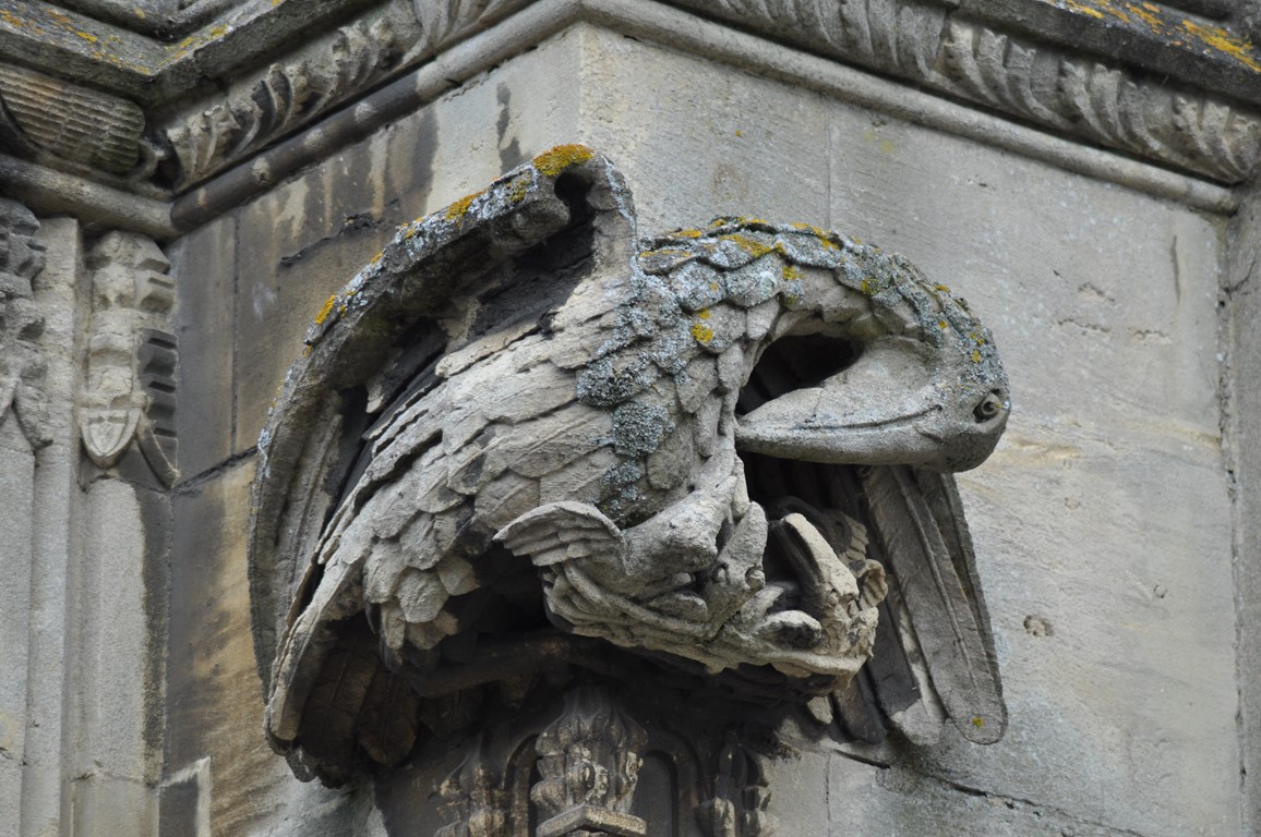 External Stone Pelican carving external to St Marys Aisle at Truro Cathedral 