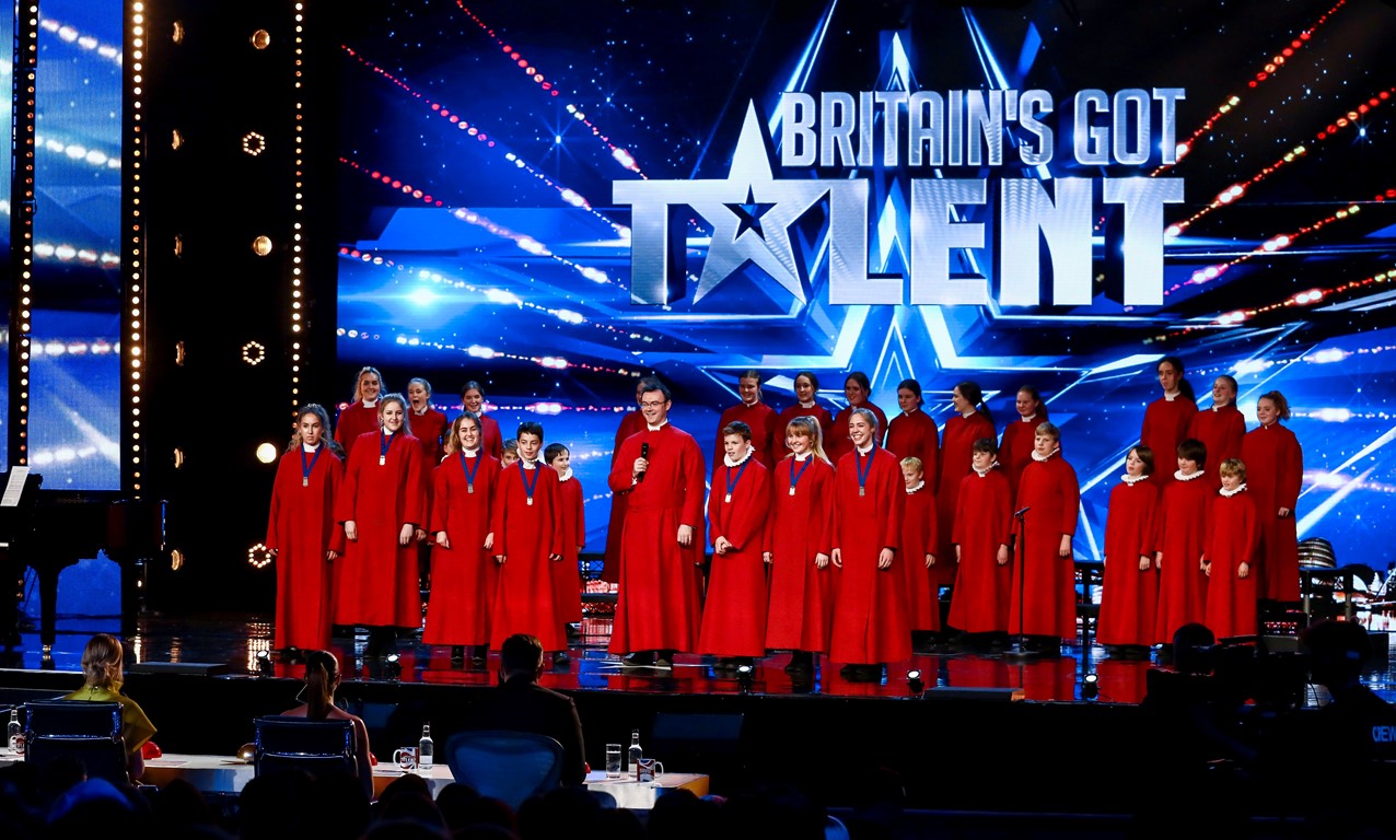 Truro Cathedral Choristers on stage at the London Palladium for Britains Got Talent