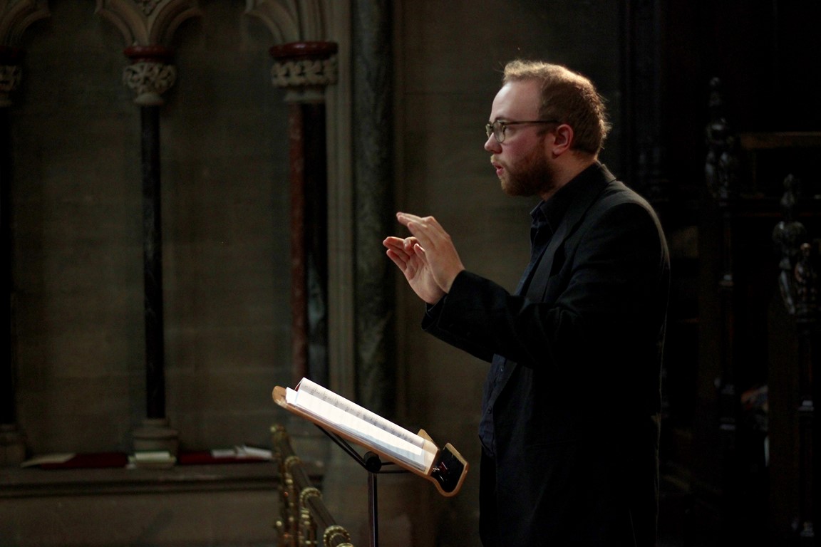 Side view of assistant director of music at Truro Cathedral Joseph Wicks